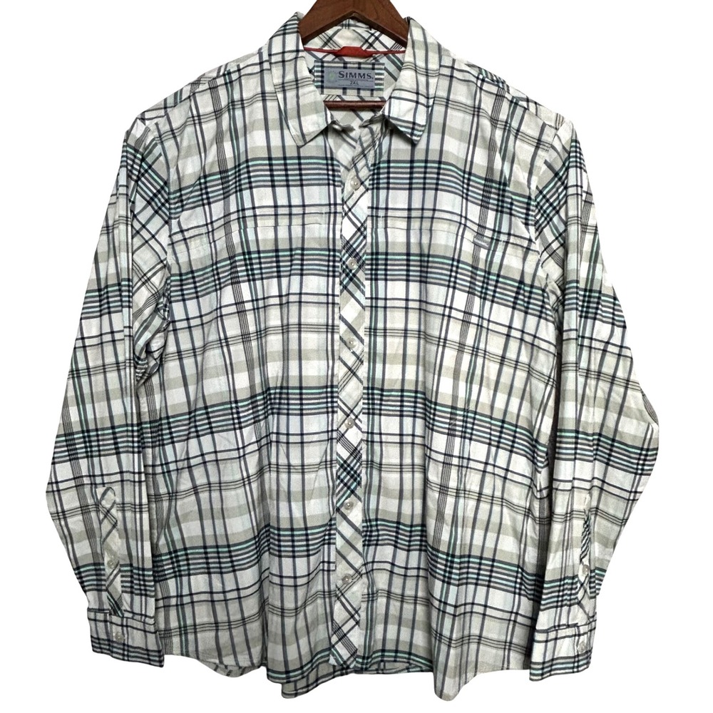 Simms Mens 2XL Plaid Long Sleeve Insect Shield Performance Fishing Shirt‎